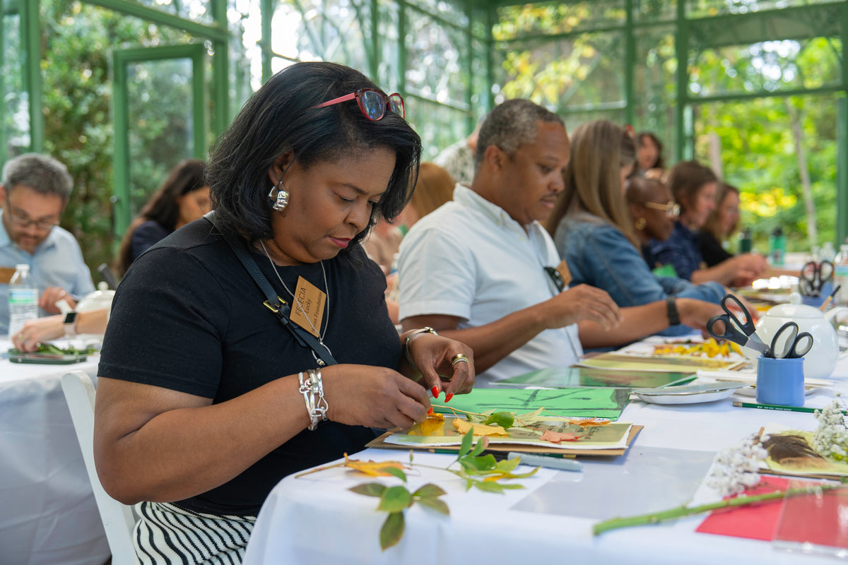 Guests at a Death Cafe creative gathering at Denver Botanic Gardens hosted by Matty Miller Studio