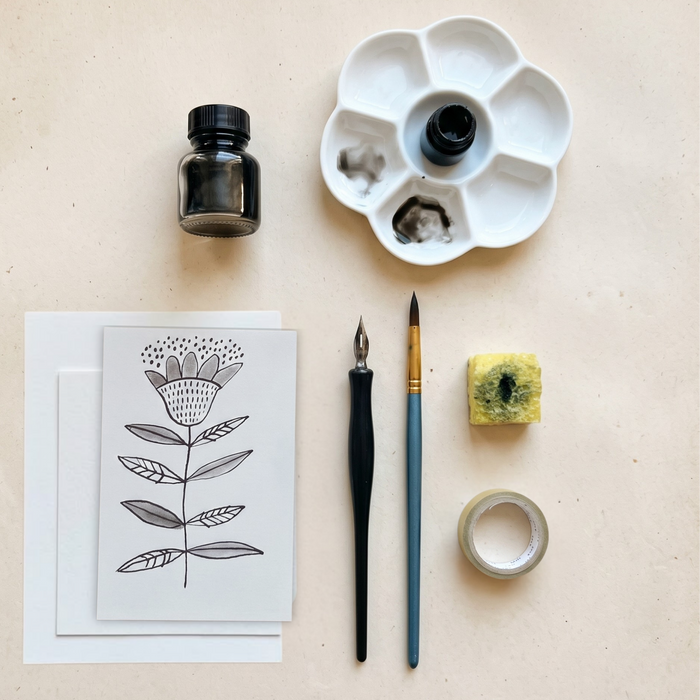 India Ink Kit with Dip Pen & Brush