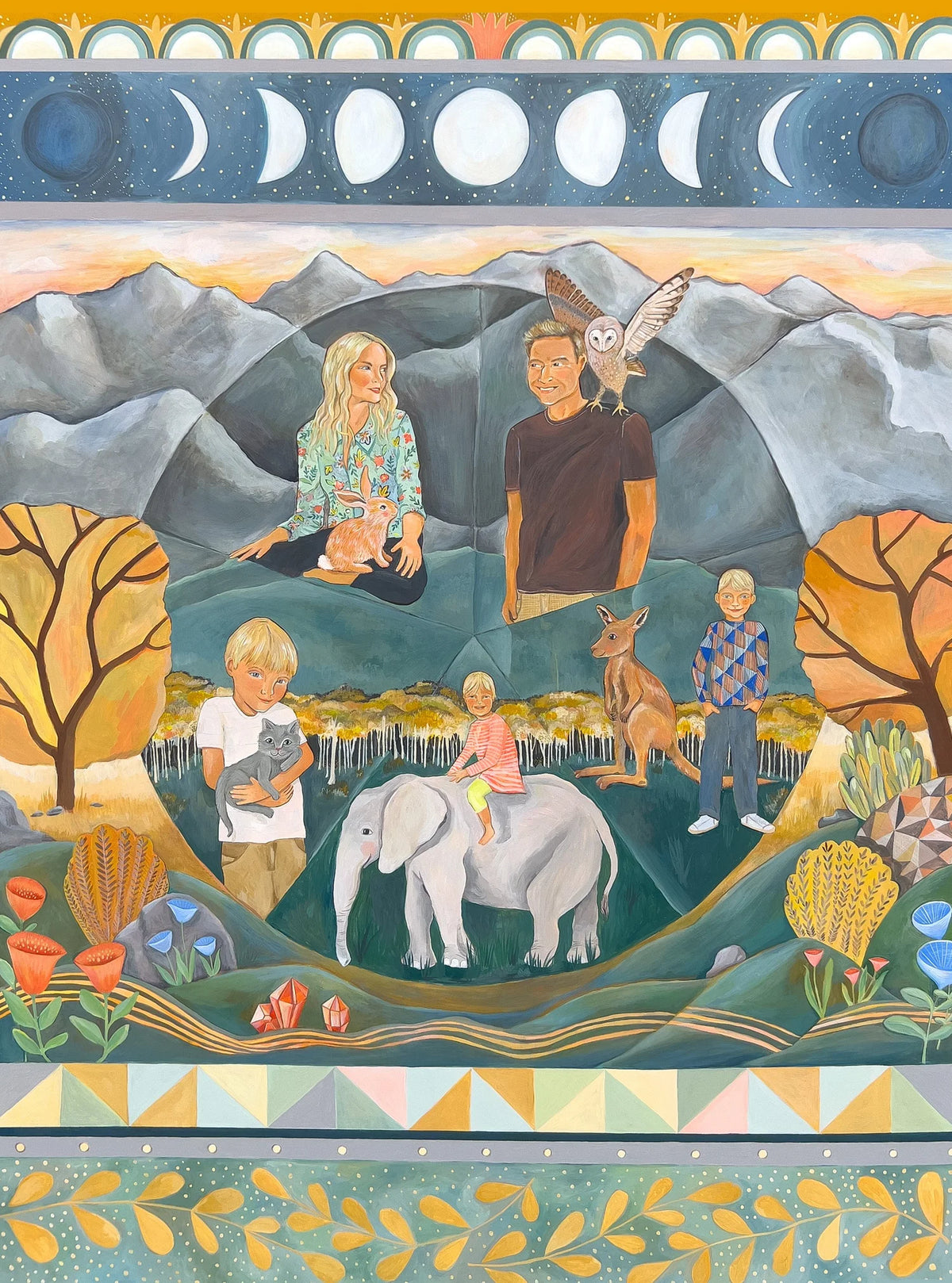 Symbolic family portrait commission painted by Matty Miller