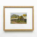 St Elmo in Gold, Original Colorado Aspen Landscape Painting by Matty Miller, in a minimalist oak frame