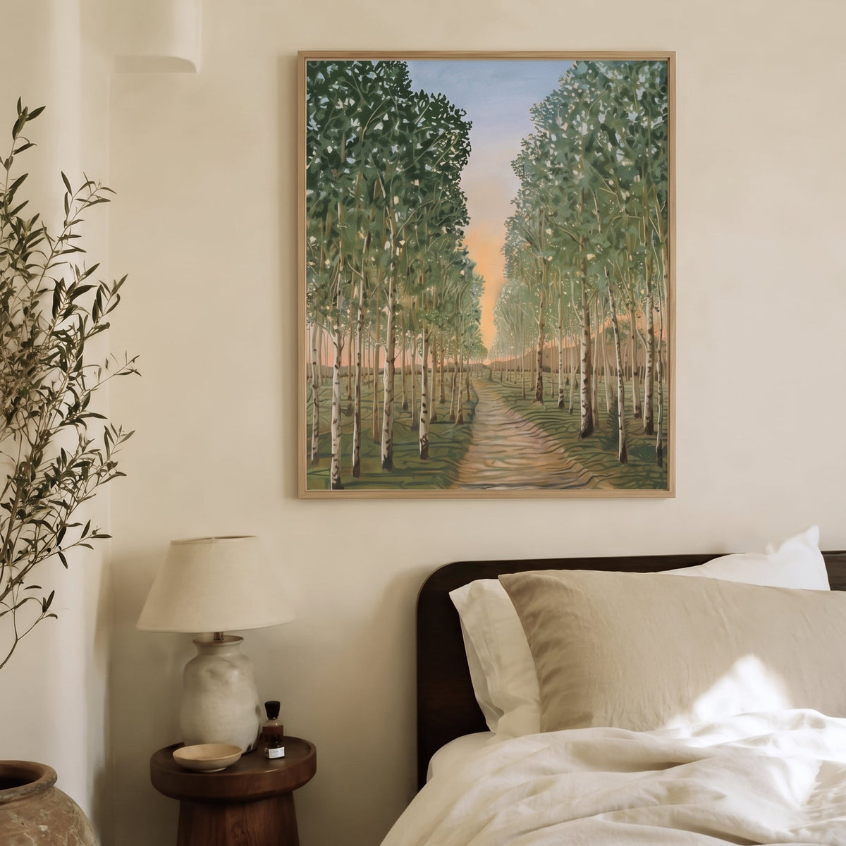Aspen Portal aspen grove painting by Matty Miller shown in a living room