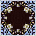 Black Gentian 100% silk scarf, Floral Bird Design by Matty Miller, full artwork
