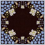 Black Gentian 100% silk scarf, Floral Bird Design by Matty Miller, full artwork