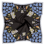 Black Gentian 100% silk scarf, Floral Bird Design by Matty Miller, silk drape detail