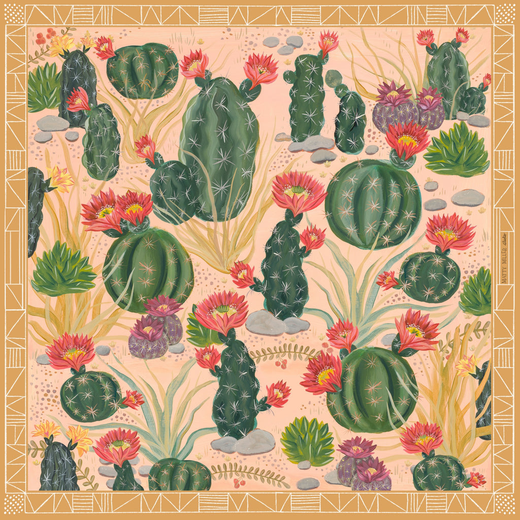 Cactus Garden 100% silk scarf, Desert Botanical Pattern by Matty Miller, full artwork