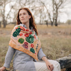 Cactus Garden 100% silk scarf, Desert Botanical Pattern by Matty Miller, worn
