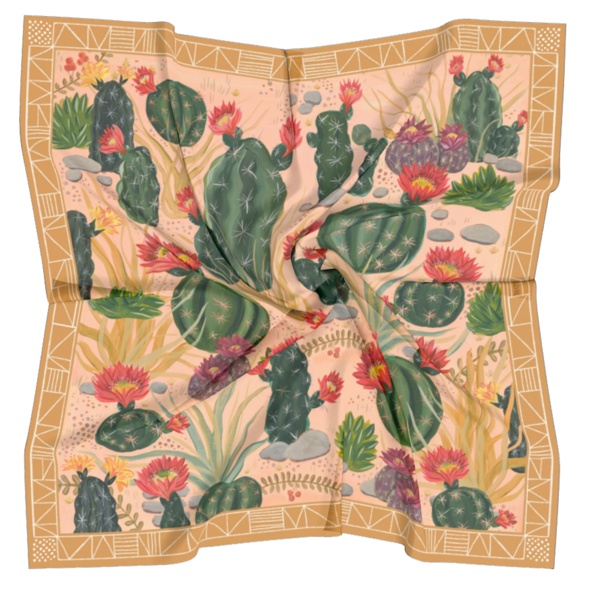 Cactus Garden 100% silk scarf, Desert Botanical Pattern by Matty Miller, silk drape detail
