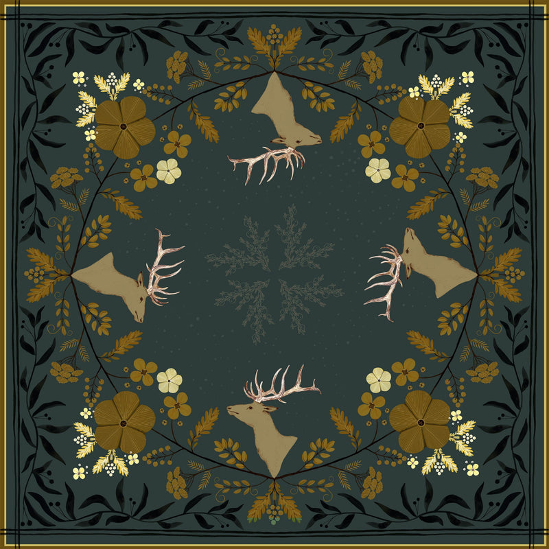 100% Silk Scarf: Haven - Golden Wildflowers & Elk