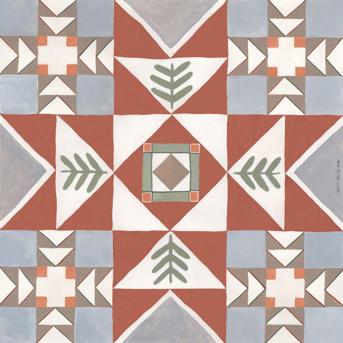 Heirloom 100% silk scarf, Folk Quilt Pattern by Matty Miller, full artwork