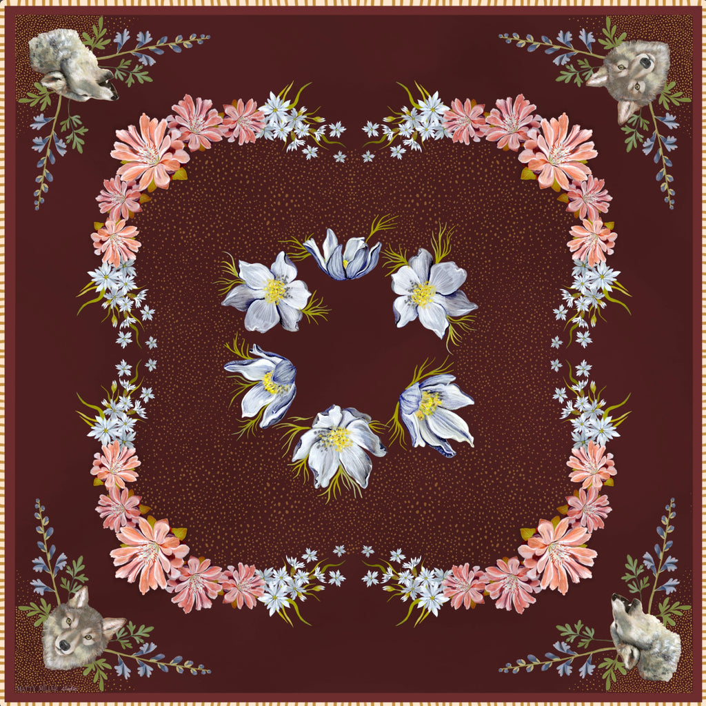 Lupine 100% silk scarf, Wolf Wildflower Pattern by Matty Miller, full artwork