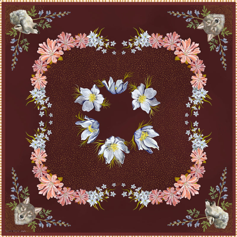100% Silk Scarf: Lupine - Wolf Wildflower Pattern