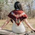 Lupine 100% silk scarf, Wolf Wildflower Pattern by Matty Miller, worn