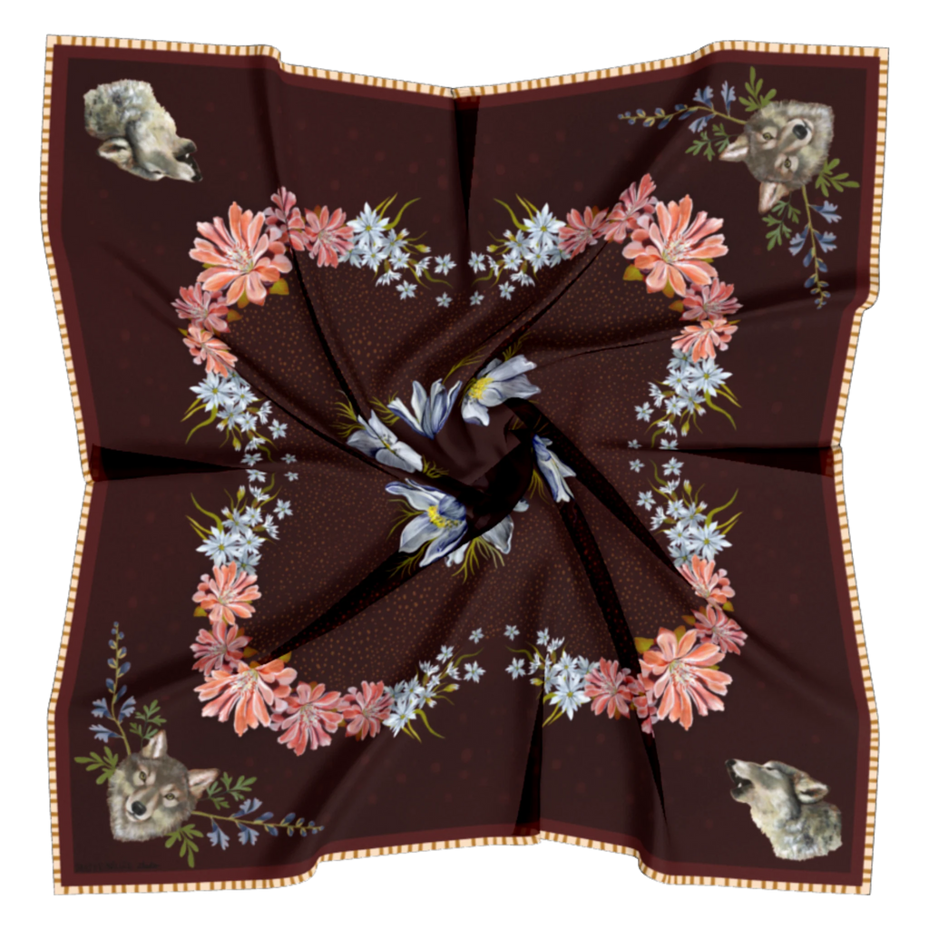 Lupine 100% silk scarf, Wolf Wildflower Pattern by Matty Miller, silk drape detail