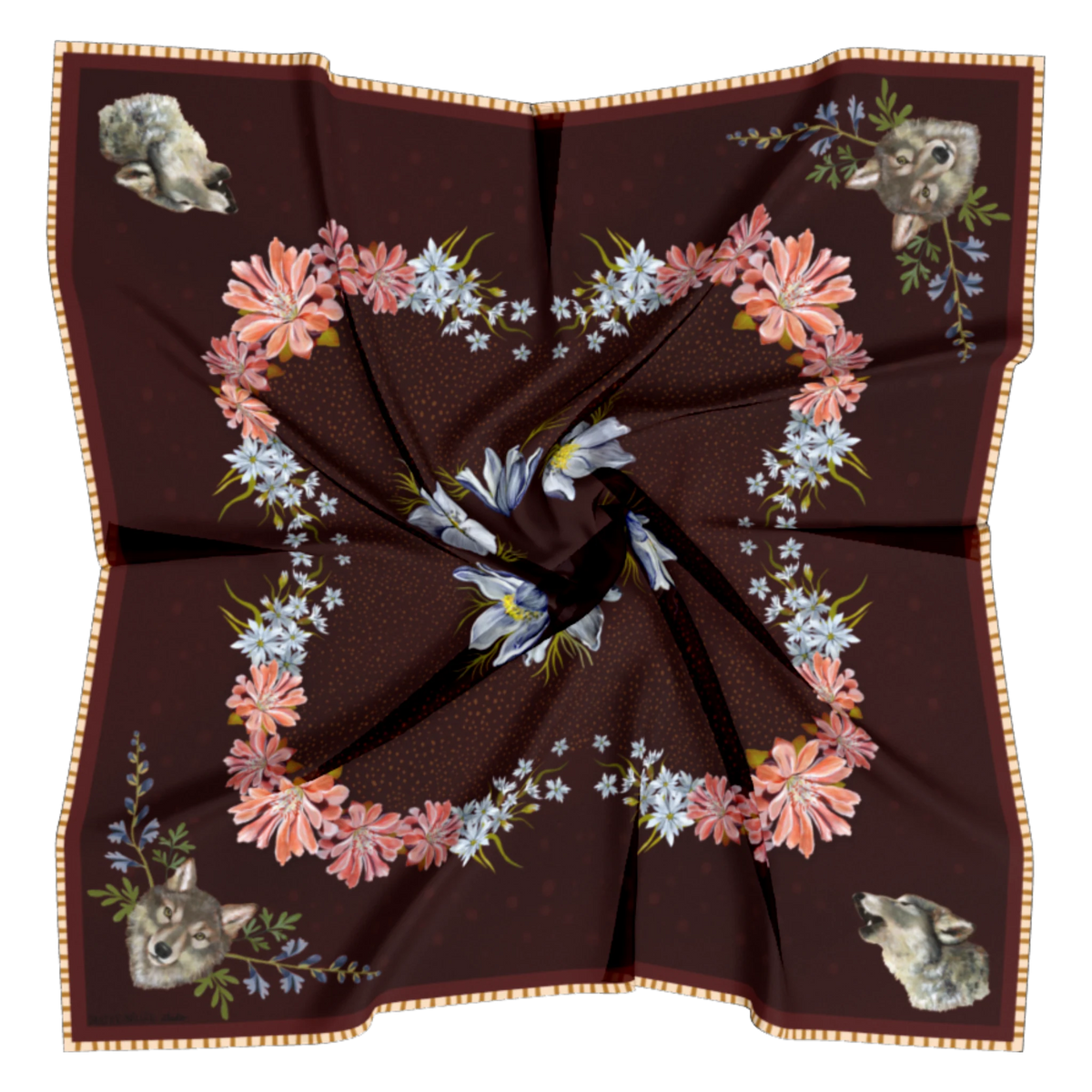 Lupine 100% silk scarf, Wolf Wildflower Pattern by Matty Miller, silk drape detail
