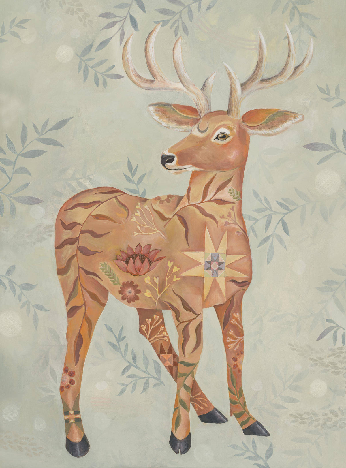 Meadow Sentinel, Deer with Floral & Quilt Art Print by Matty Miller