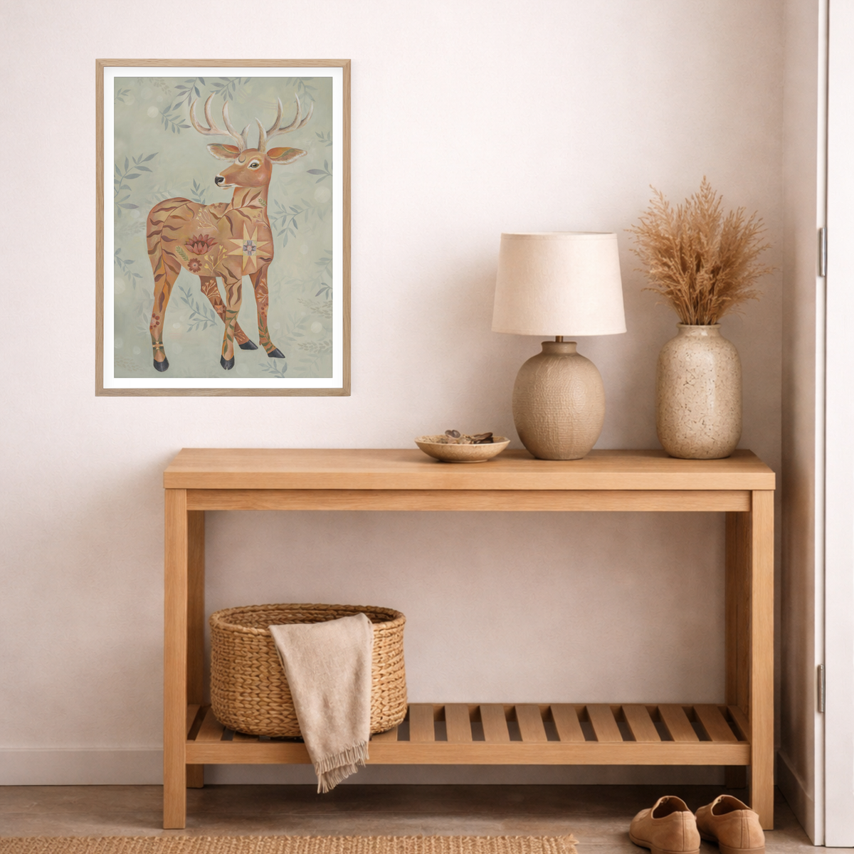 Meadow Sentinel, Deer with Floral & Quilt Art Print by Matty Miller