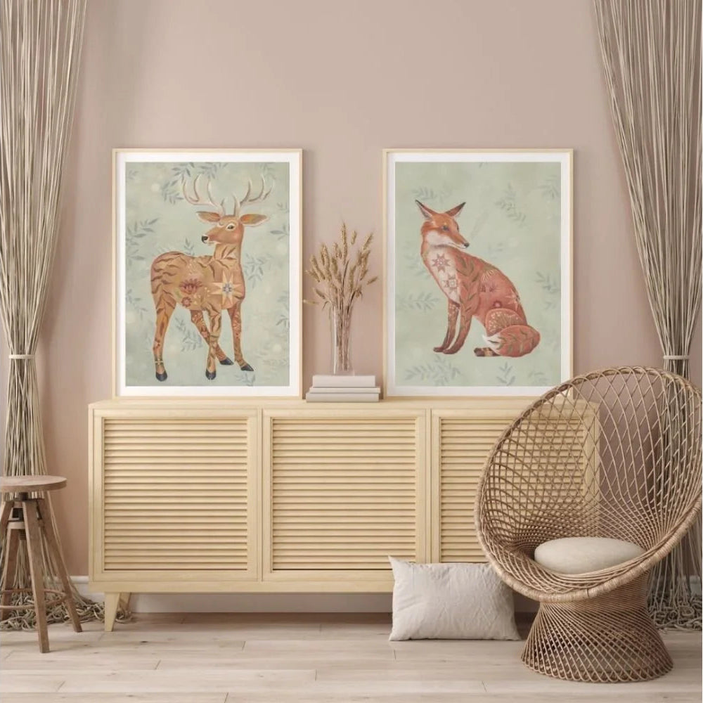 Meadow Sentinel, Deer with Floral & Quilt Art Print by Matty Miller
