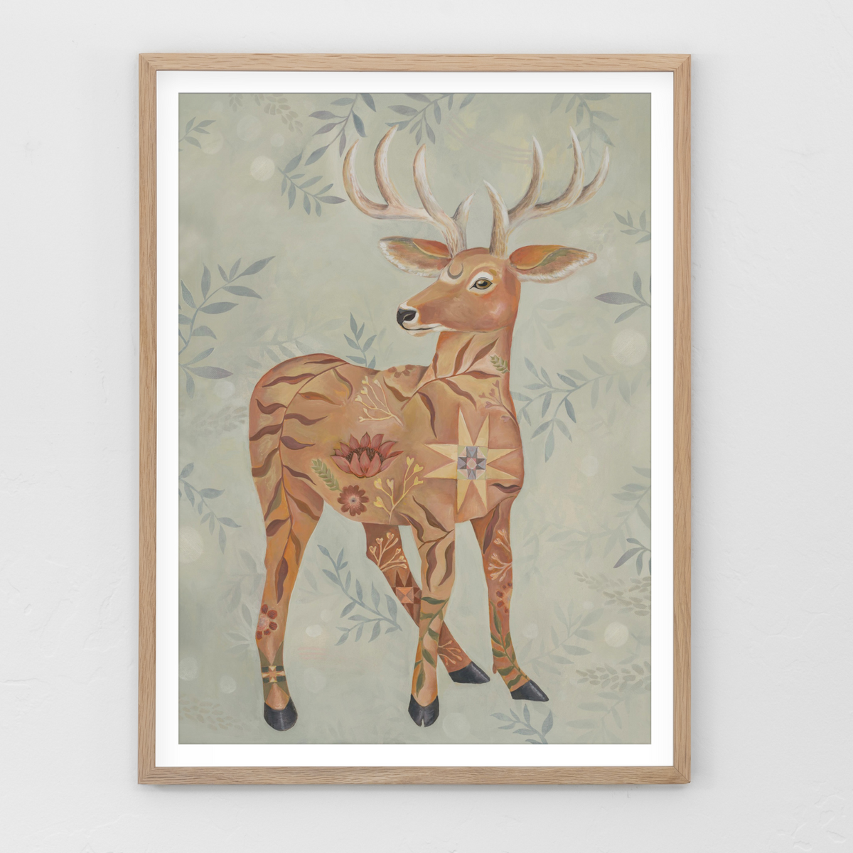 Meadow Sentinel, Deer with Floral & Quilt Art Print by Matty Miller