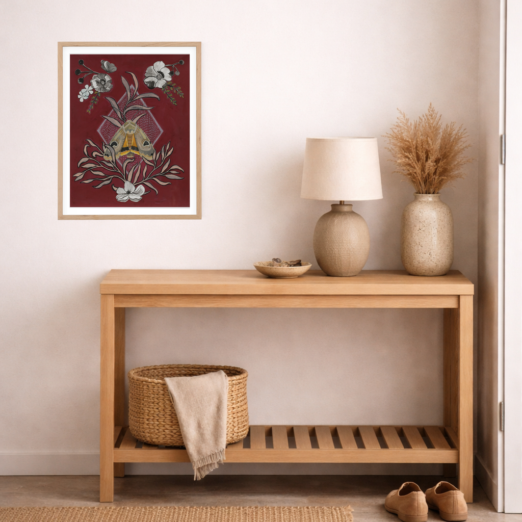 Night Pollinator, Moth Botanical Art Print by Matty Miller