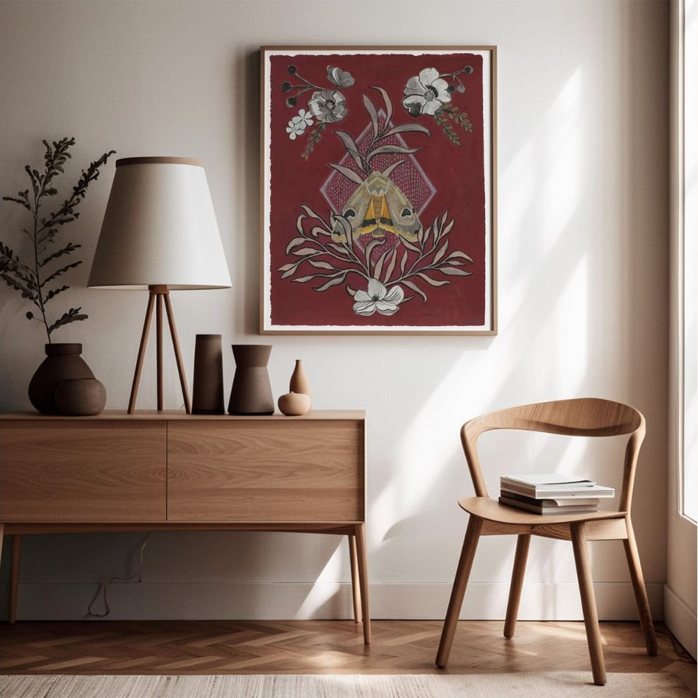 Night Pollinator, Moth Botanical Art Print by Matty Miller