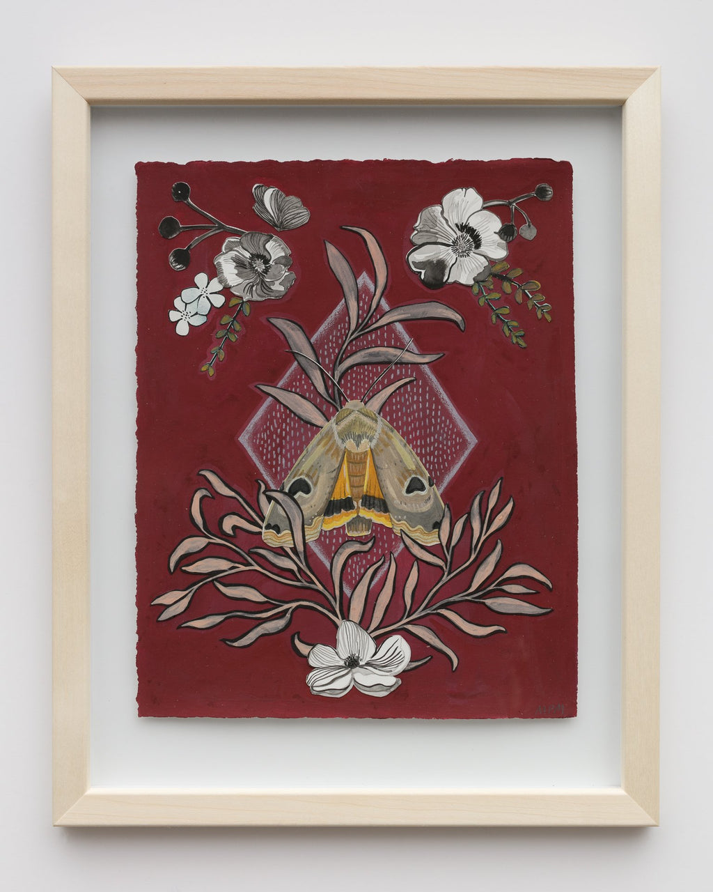 Night Pollinator (Noctua Pronuba), Original Moth Mixed Media Painting by Matty Miller