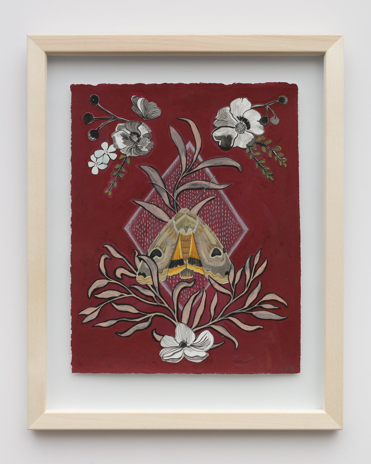 Night Pollinator (Noctua Pronuba), Original Moth Mixed Media Painting by Matty Miller