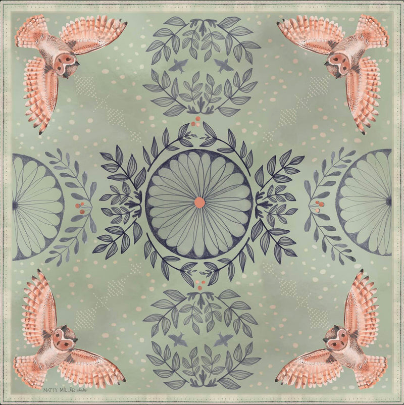 100% Silk Scarf: Plume - Owls & Florals