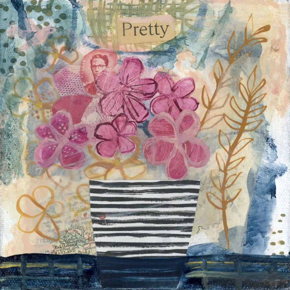 Pretty, Original Small Floral Mixed Media Painting by Matty Miller