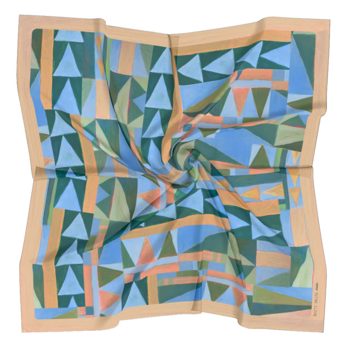 Prism 100% silk scarf, Abstract Geometric Pattern by Matty Miller, silk drape detail
