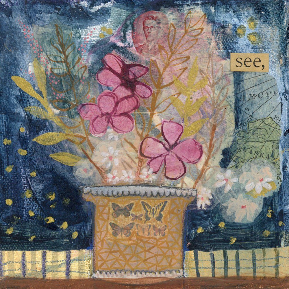 See, Original Small Floral Mixed Media Painting by Matty Miller