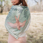 Skylark 100% silk scarf, Birds & Florals by Matty Miller, worn