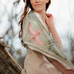Skylark 100% silk scarf, Birds & Florals by Matty Miller, worn