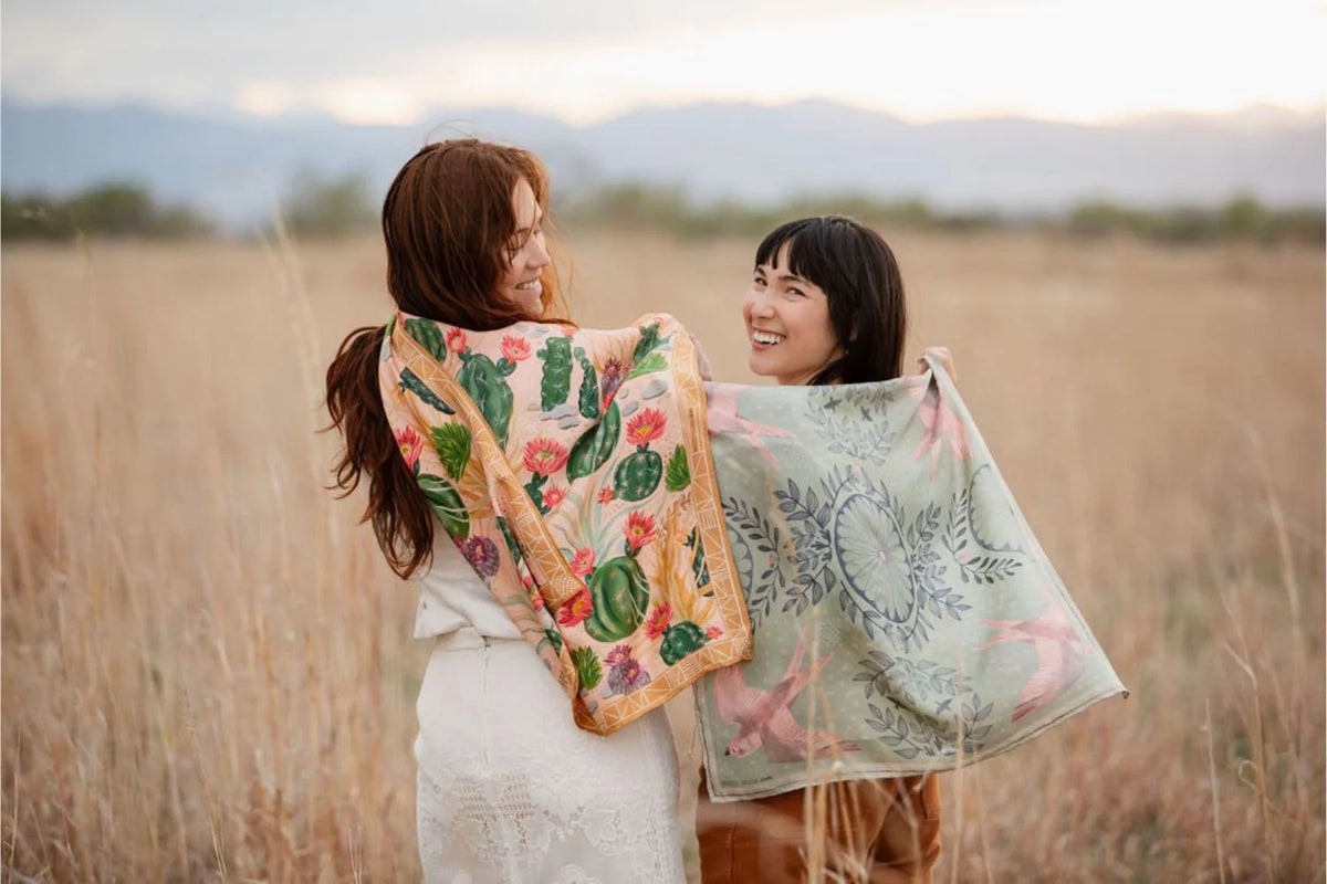 Skylark 100% silk scarf, Birds & Florals by Matty Miller