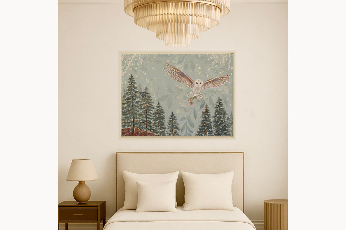 The Flower Thief, Original Owl & Pasque Flower Painting by Matty Miller