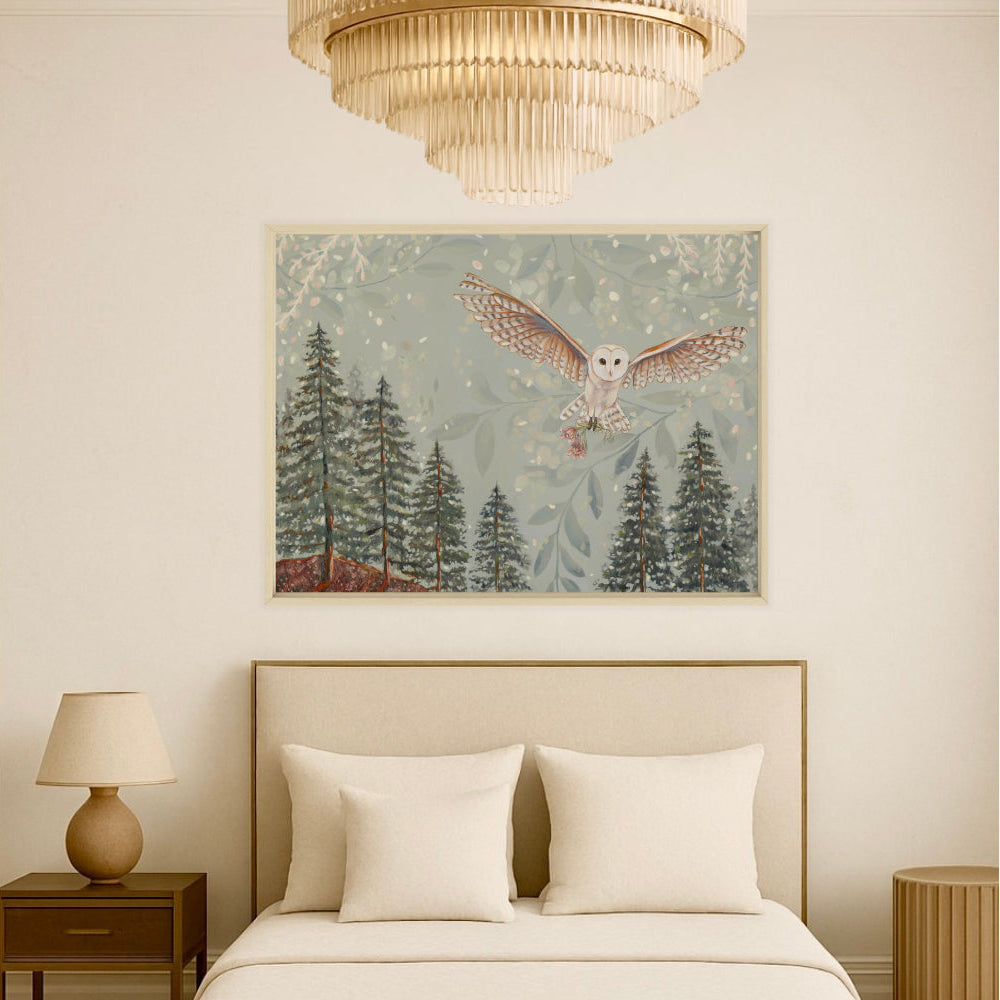 The Flower Thief, Owl & Pasque Flower Art Print by Matty Miller