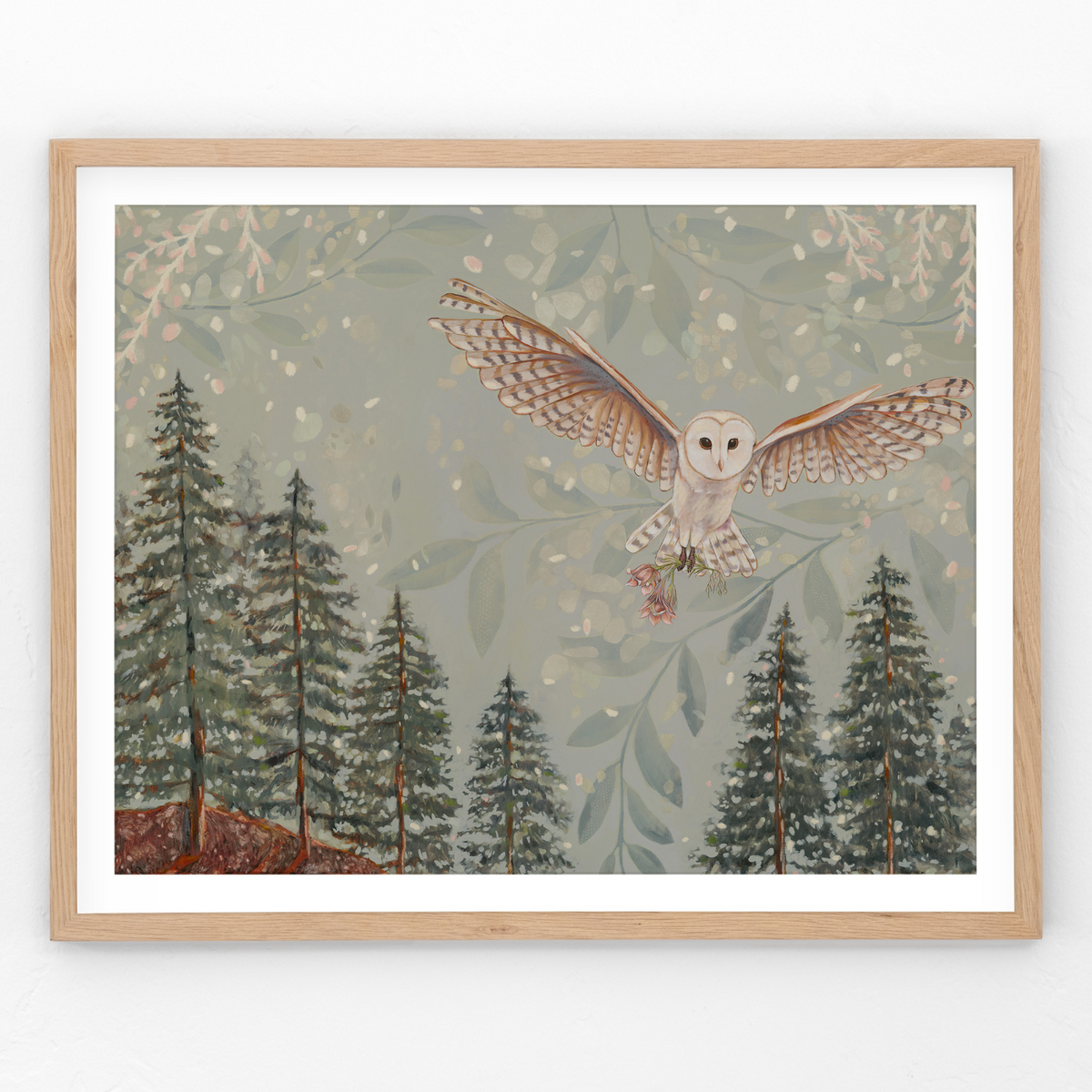 The Flower Thief, Owl & Pasque Flower Art Print by Matty Miller